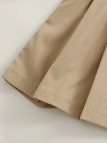 SHEIN 女童小翻領雙排扣百褶下擺長袖 2 合 1 連身裙，適合日常休閒、優雅可愛、通勤與校園風，春秋款 - 卡其色 - 查看 7