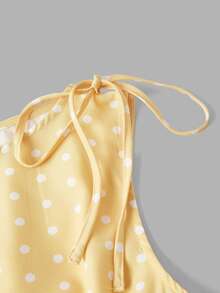 SHEIN MOD Women's Polka Dot Blouse And Skirt Fashion Set Vacation White Polka Dot Summer Vintage Cute - Yellow - View 7