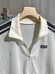 Comfortcana Plus Size Women's Casual Sporty Hollow Out Thin Jacket, Suitable For All Seasons Fall - Beige - View 5