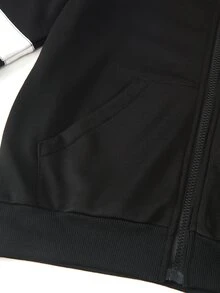 SHEIN 青少年男孩休閒拉鍊連帽衛衣與運動長褲2件套，適合日常穿著、通勤、運動 - 黑色 - 查看 6