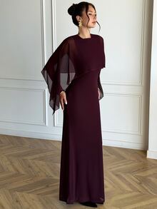 Aloruh Gaun Bodycon Ekor Duyung Jala dengan Syal untuk Wanita - Purple - View 4