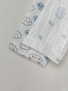 2件組新生兒男嬰連身衣，可愛卡通獅子雲朵蝴蝶結印花，柔軟舒適棉質雙層克雷普面料，長袖連腳連身衣，2件套居家休閒服 - 白色 - 查看 7