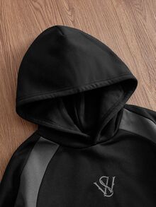 SWAVVY Casual Colorblock Patchwork Men's Hoodie - Black - View 2