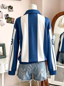 SHEIN 青少年女孩休閒時尚寬鬆V領長袖衛衣，抓絨，秋季服飾，舒適面料，適合日常穿著、學校、運動 - 彩色 - 查看 2