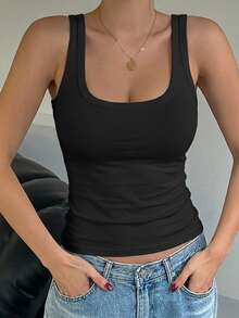 DAZY Women's Solid Color Square Neck Fitted Casual Versatile Tank Top - White - View 6