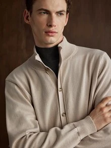 Manfinity CityGents Men's Casual Solid Color Cardigan, Versatile For Autumn/Winter Formal Old Money - Apricot - View 1