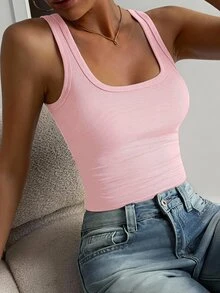DAZY 女款純色修身百搭休閒上衣 - 粉色 - 查看 4