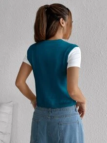 Rivivi 甜美休閒百搭刺繡針織背心外套 - 彩色 - 查看 2