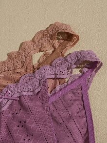 Lullawish Women's Solid Color Contrast Lace Bow Decor Triangle Panties - Multicolor - View 5
