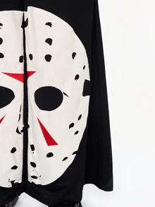 Friday the 13th X ROMWE IP Collaboration Horror Movie Graphic Patchwork Embroidery Design Plus Size Loose Streetwear Sweatpants - Black - View 2