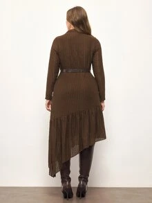Maija Gaun Ukuran Besar untuk Musim Gugur, Elegan, Kasual, Rapi, Warna Polos, Hem Asimetris, Cocok untuk Thanksgiving, Kantor, Brunch, Acara Malam Formal, Cokelat, Musim Gugur - Coklat - View 2