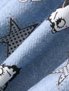 Betty Boop x DAZY Curve Jaket Denim Lengan Pendek/Panjang Longgar Vintage Motif Bunga Merek Betty Co-Branded untuk Musim Semi/Gugur - Light Wash - View 4