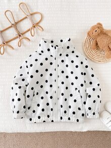SHEIN 女嬰可愛百搭休閒波點長袖夾克 - 白色 - 查看 4