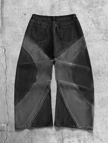AXEPEAK Men's Patchwork Contrast Color Washed Black & Grey Vintage Long Pants - Multicolor - View 9
