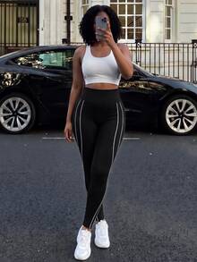 Rovax Legging Olahraga Kasual Serbaguna Wanita dengan Motif Blok Warna untuk Perjalanan Sehari-hari - Hitam - View 6