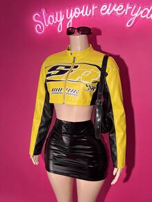 Slaydiva Women's Letter Print Zipper Casual Versatile Daily Travel Long Sleeve Jacket - Multicolor - View 4