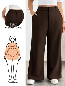 Shapeblank 大尺碼女款純色高腰口袋寬腿寬鬆長褲 - 咖啡棕 - 查看 8