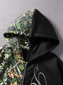 ROMWE MEN Street Life Men's Printed Patchwork Hoodie - Black - View 3