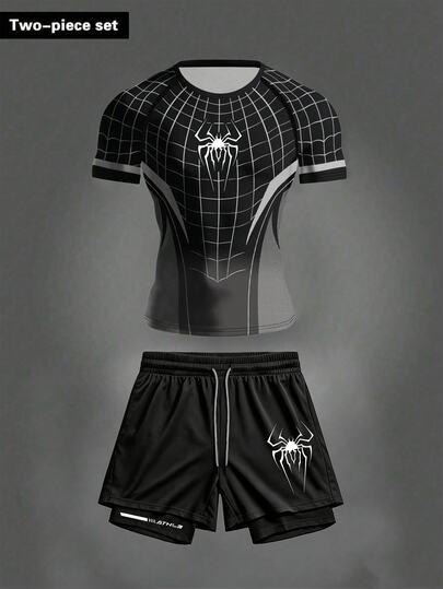 Gym Rark Men's Spider Print T-Shirt And Shorts Sports Set