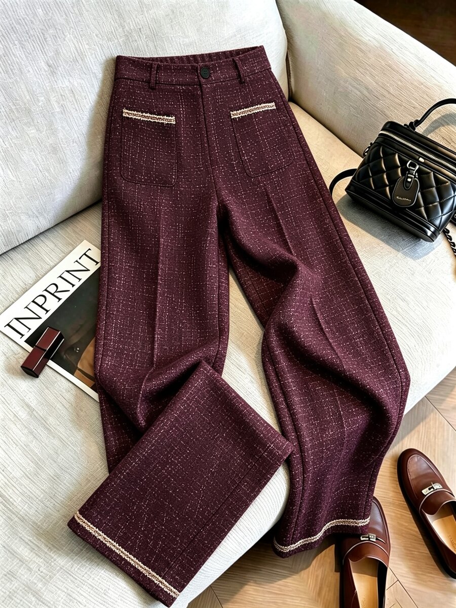 Franclia Plus Size Women's Elegant Daily Commute Casual Professional Style Long Pants With Webbing Design And Printed Fabric - Multicolor - View 1