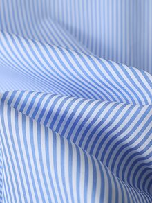SHEIN Fashionable Elegant Lapel Ribbon Waist-Cinching Button Decor Daily Wear Date Casual Blouse Women's Outing Top - Blue - View 8