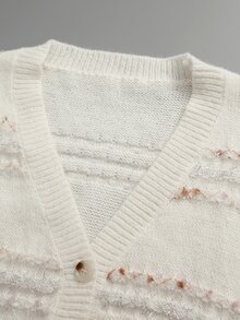 GlowEve CURVE V-Neck Wavy Colorful Striped Loose Single-Breasted Long Sleeve Cardigan - White - View 5