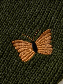 Rusticease Plus Size Army Green Ribbed Button Front Embroidered Round Neck Long Sleeve Cardigan Cozy Elegant Fall Winter 2026 - Army Green - View 5