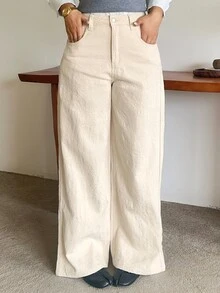 Dazy Plus Textured Fabric Heavy-Duty Loose Wide-Leg Pants, Fun Commuter Style, Spring/Autumn Long Apricot Denim Jeans - Apricot - View 7