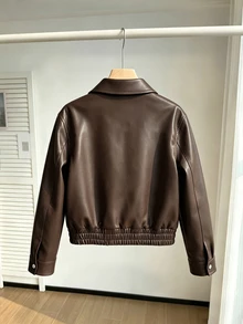 SHEIN Elladie kids 女童寬鬆黑色時尚街頭 PU 皮革長袖輕便夾克 - 棕色 - 查看 4