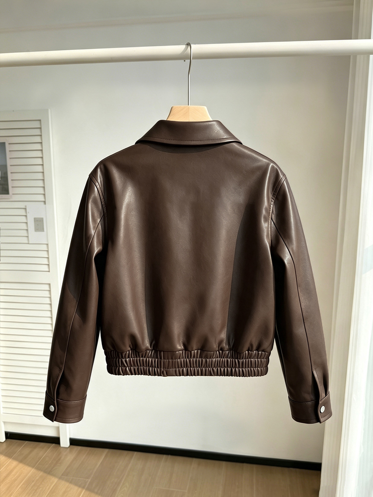 SHEIN Elladie kids Girls' Loose Black Fashion Street PU Leather Long Sleeve Lightweight Jacket - Brown - View 4
