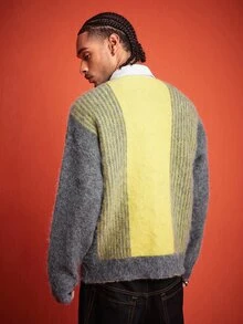 ROMWE MEN Men's Colorblock Casual Versatile Daily Wear Cardigan - Multicolor - View 3
