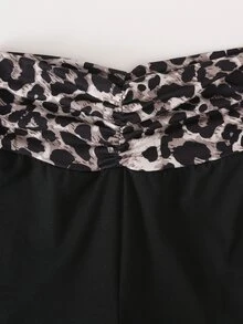 SHEIN 2件組女童時尚黑粉豹紋極簡黑色緊身喇叭褲，百搭休閒春/夏/秋校園與外出穿搭 - 彩色 - 查看 3