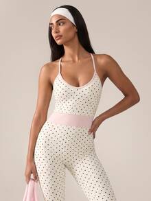 SHEIN BAE Women's Polka Dot Casual Daily Wear Halter Neck Sports Jumpsuit - White - View 6