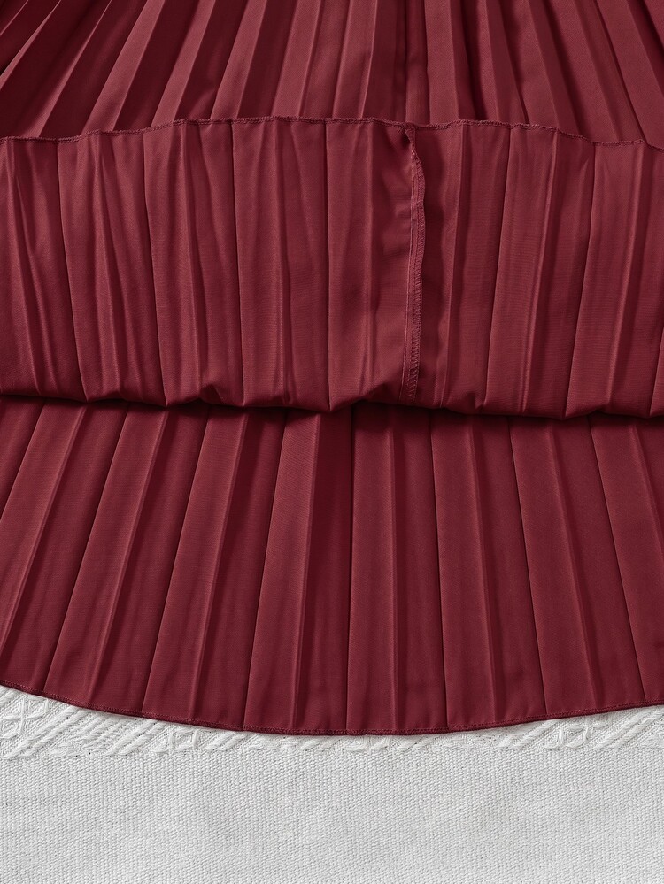 SHEIN 2Pcs/Set Tween Girls Casual Solid Color Pleated Elastic Waist Midi Skirt Set, Spring Summer - Multicolor - View 4
