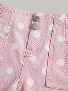 SHEIN Little Byeori 女嬰鈕扣口袋時尚波點印花牛仔長褲 - 粉色 - 查看 3