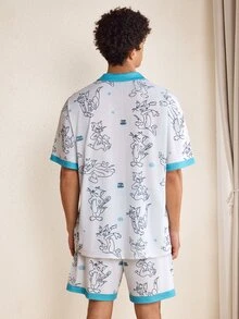 TOM & JERRY X SHEIN Men's Cartoon Print Short Sleeve Top And Pocket Shorts Loungewear Set - Baby Blue - View 2