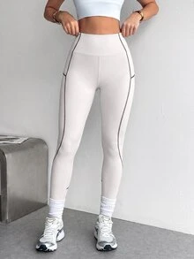 SHEIN Dewbera Women's High-Waist Curved Design Light Gray Tight-Fitting Sports Leggings For Outdoor Exercise - Light Grey - View 3