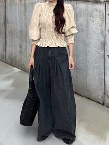 FRIFUL Women's Solid Color Pleated Casual Versatile Daily Long Sleeve T-Shirt Fall - Apricot - View 4