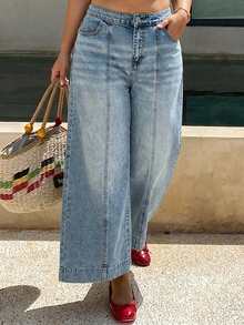 Dazy Plus Loose Wide Leg Denim Jeans With Split Line Slimming Street Casual Versatile Ankle Length Spring Autumn - Light Wash - View 3