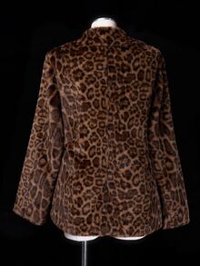 Sunspun Fashionable Leopard Print Mid-Length Faux Fur Jacket Women's Coat Winter - Brown - View 2
