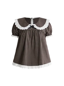 Sweetness Women's French Plaid Back To School Collegiate Shirt - Brown - View 1