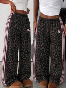 青少年女孩豹紋騎士圖案休閒日常運動長褲 - 彩色 - 查看 1
