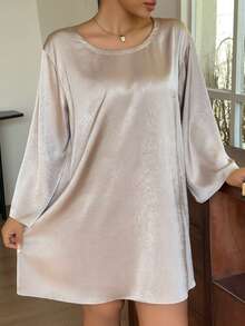 Dazy Plus Satin Loose Elegant Loungewear Short Flare Sleeve Nightgown Spring/Autumn New Style - Khaki - View 7