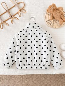 SHEIN 女嬰可愛百搭休閒波點長袖夾克 - 白色 - 查看 2