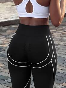 Rovax Legging Olahraga Kasual Serbaguna Wanita dengan Motif Blok Warna untuk Perjalanan Sehari-hari - Hitam - View 3