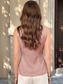 SHEIN Clasi 女款夏季素色休閒百搭日常穿著襯衫 - 藕粉色 - 查看 2