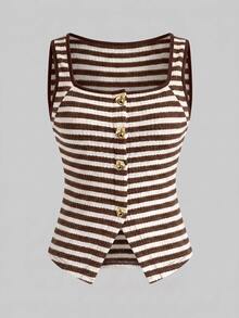 Lavishia Women's Striped Metallic Single-Breasted Vest And Shorts Casual 2 Pieces Set - Multicolor - View 5