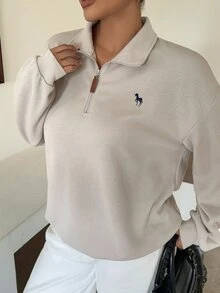 Dazy Plus Pattern Embroidered Loose Long Sleeve Casual Streetwear Autumn/Winter New Sweatshirt - Apricot - View 5