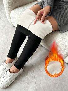 Louniche Celana Legging Panjang Slim Fit Wanita untuk Musim Dingin, Model Dasar, Berlapis Termal, dan untuk Aktivitas Luar Ruangan - Hitam - View 4