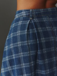 NYA SZN Denim Skirt Maxi Pleated Plaid Medium Wash Everyday Date Casual Going Out Church Modest Elegant Special Occasion Work School Festival Chic Fall Winter - Navy Blue - View 6